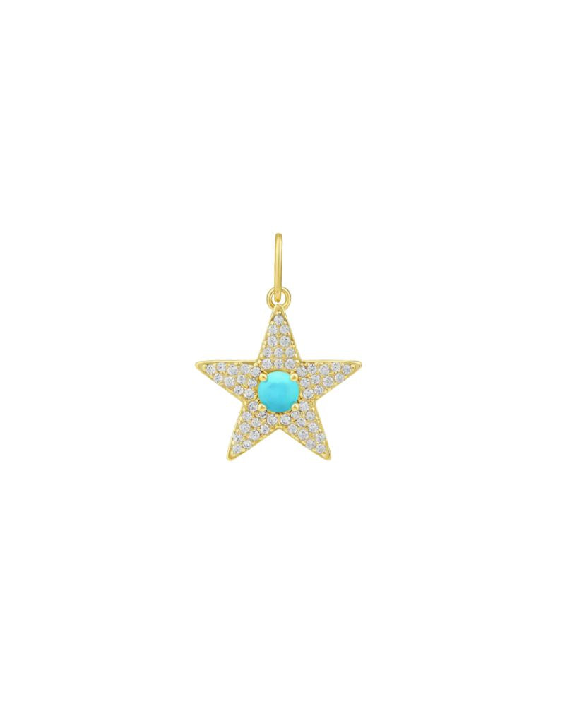 JTG Jewelry Starlight Pave Charm Gold Turquoise