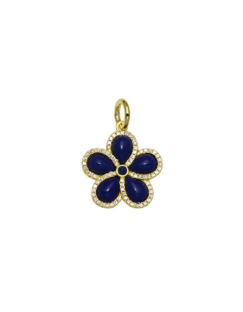 JTG Jewelry Stone Flower Charm Gold Blue