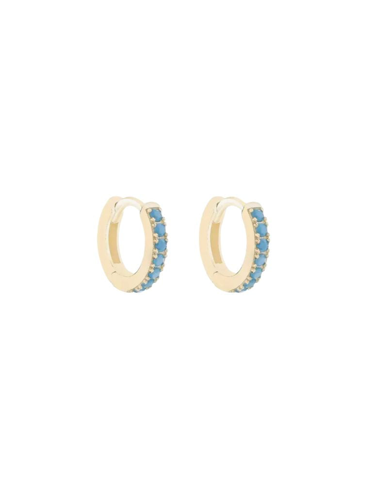 JTG Jewelry Tiny Everyday Color Diamond Huggies Gold Turquoise
