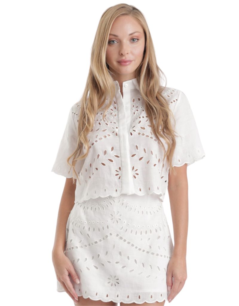 Karina Grimaldi Elin Embroidered Top White