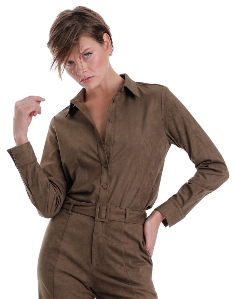 Karina Grimaldi Veronica Suede Blouse Olive 