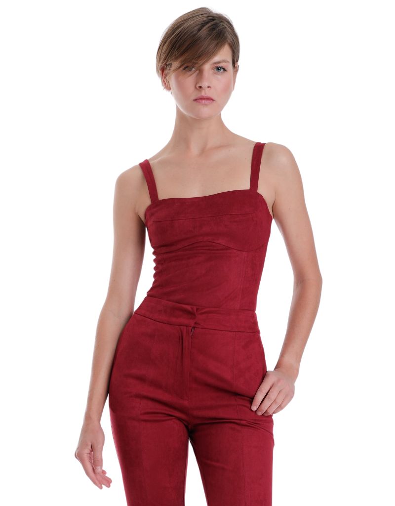 Karina Grimaldi Veronica Suede Bodysuit Garnet