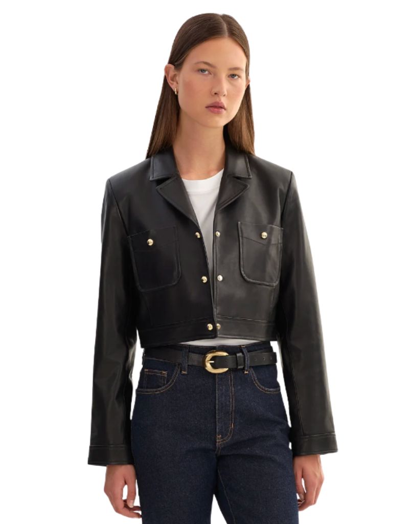 Lamarque Lorena Cropped Leather Jacket Black