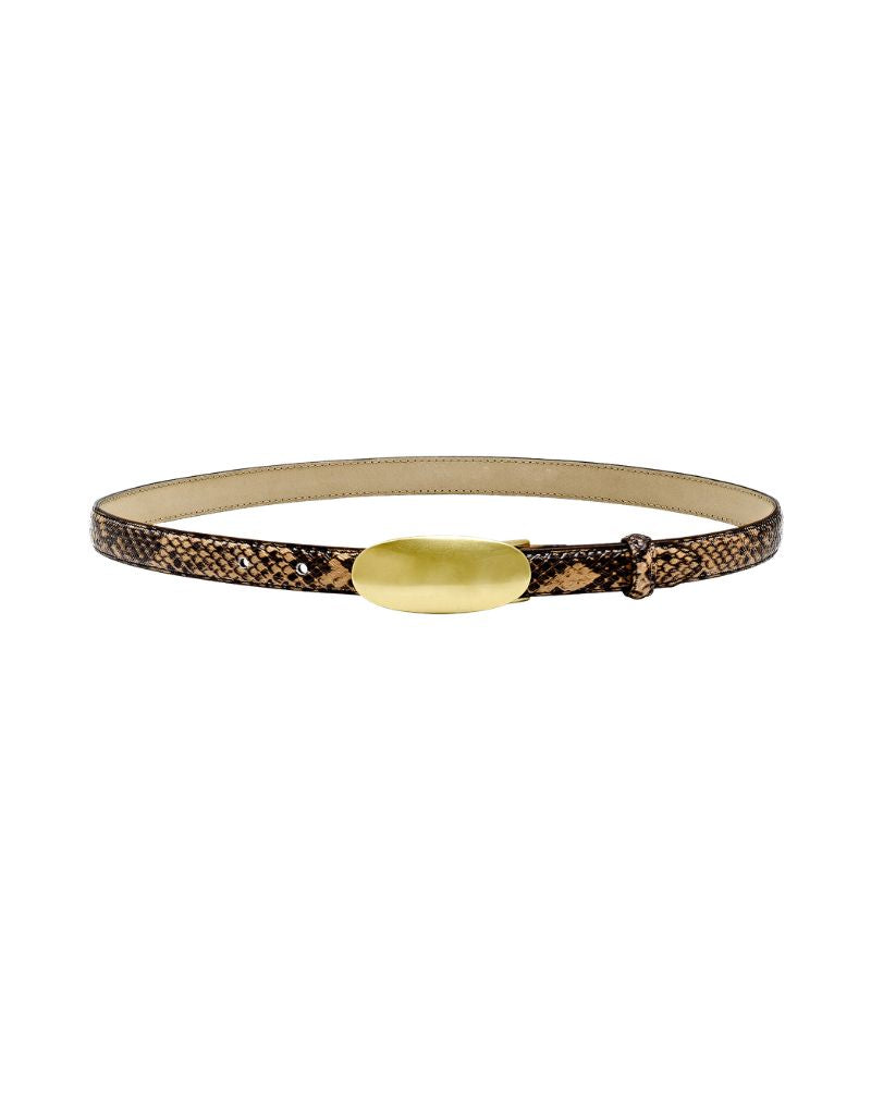 Laurel and Gold Harlow Belt Toffee Snake Satin Antique Gold