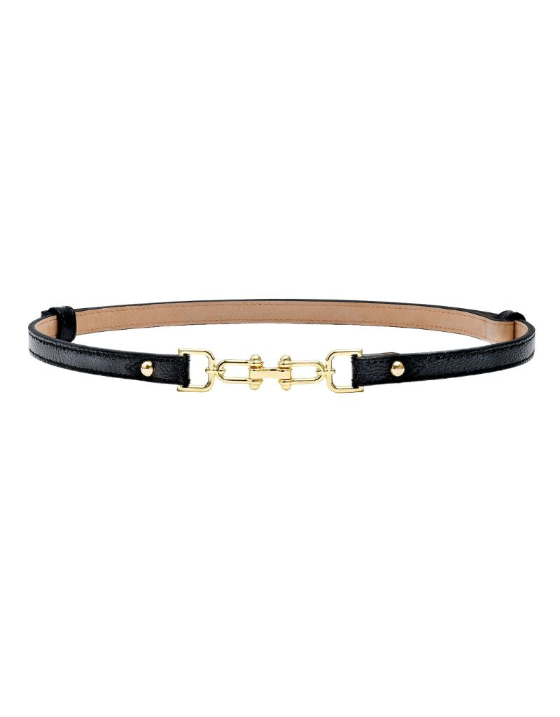 Laurel and Gold Mariposa Belt Shiny Black Snake Gold