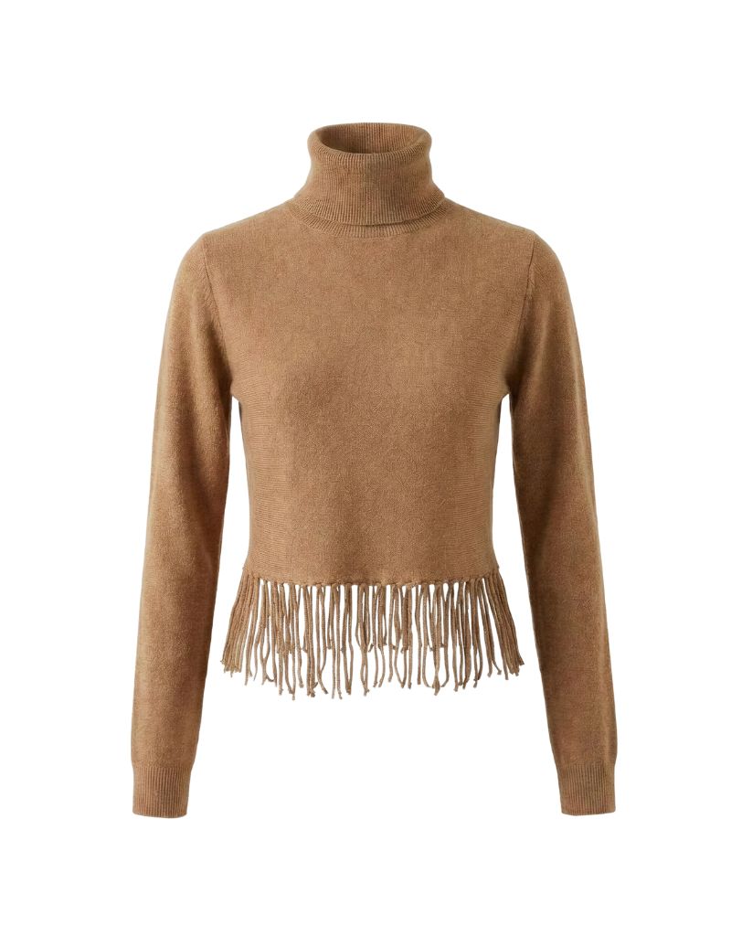 Le Superbe Fringey Cashmere Sweater Camel