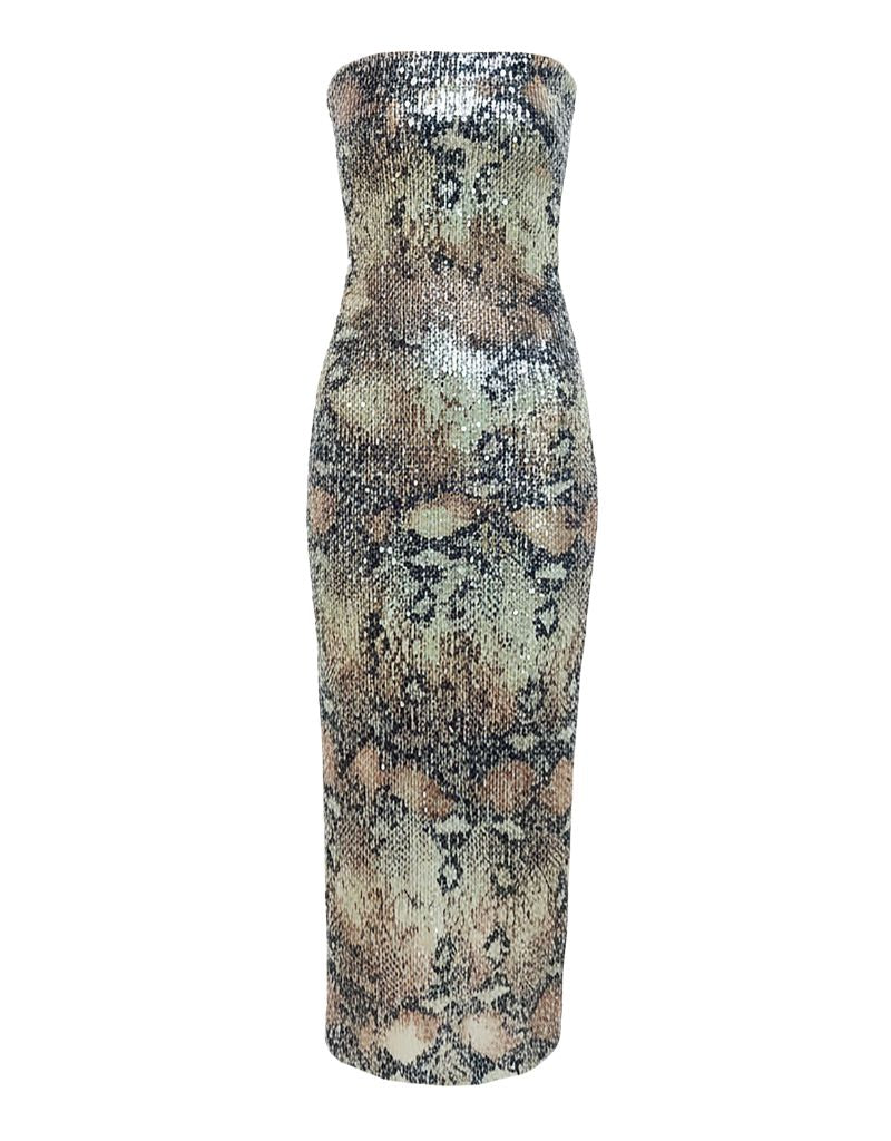 Le Superbe Glossy Snake Tube Dress Desert Snake
