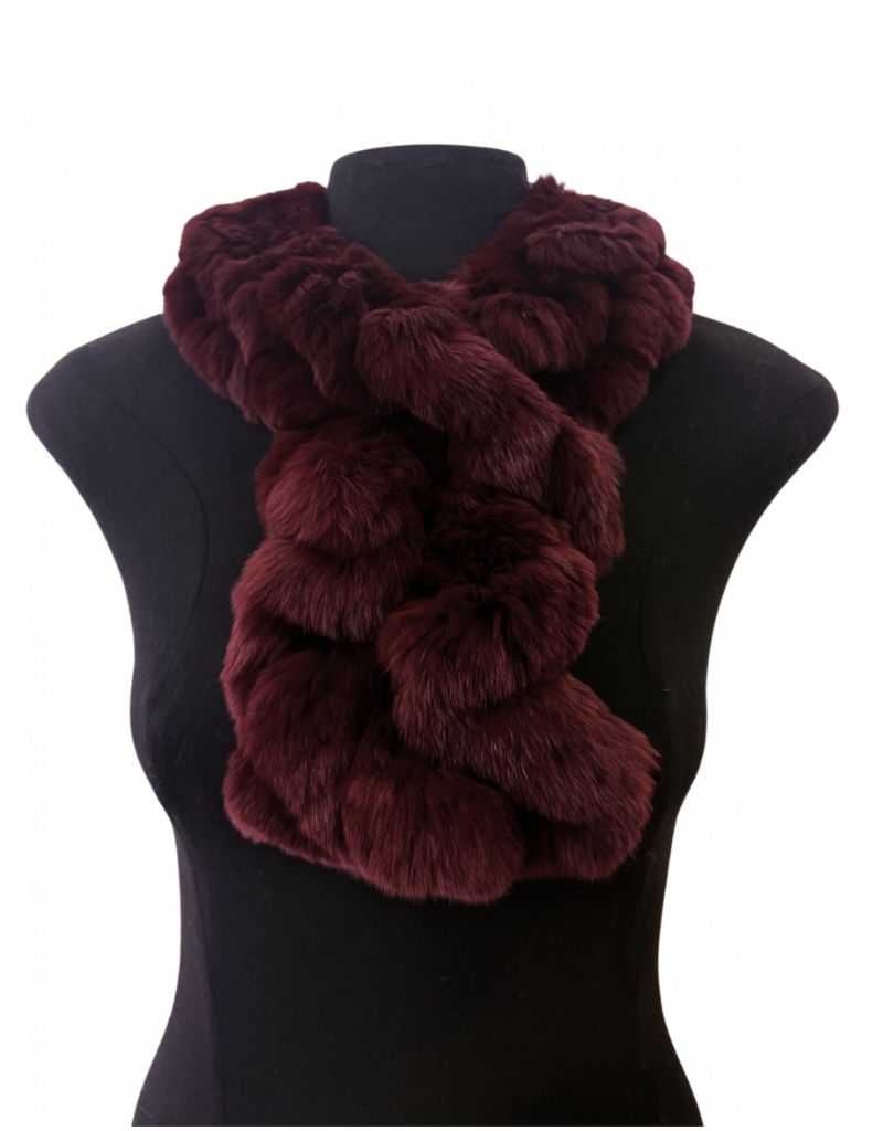 Linda Richards 33" Rex Rabbit Pull-Through Ruffle Scarf Wine