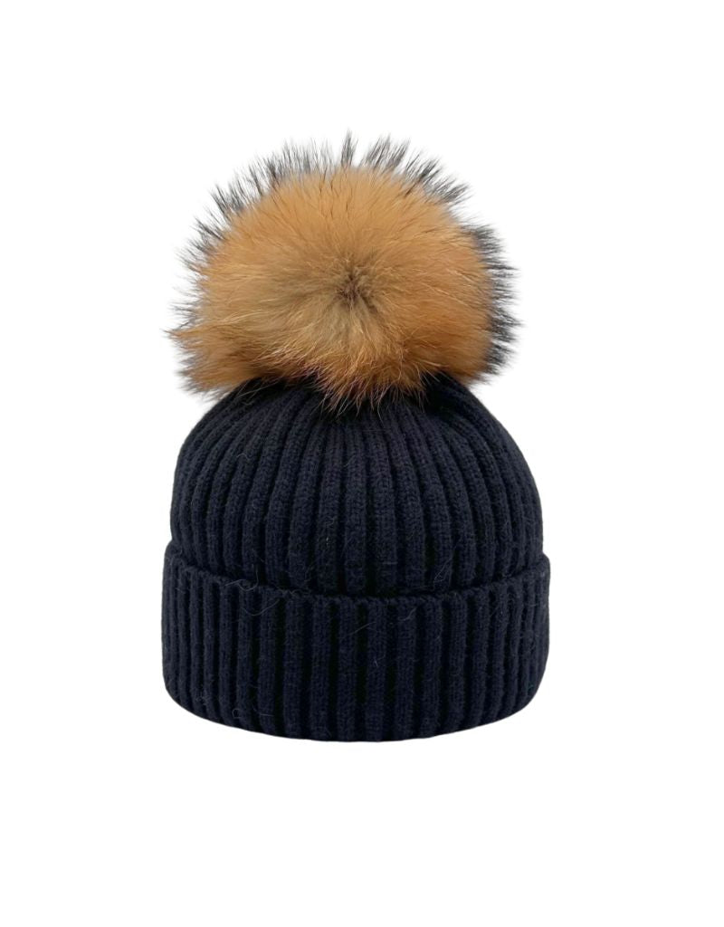 Linda Richards HA-11 Rib Hat with Pom Navy