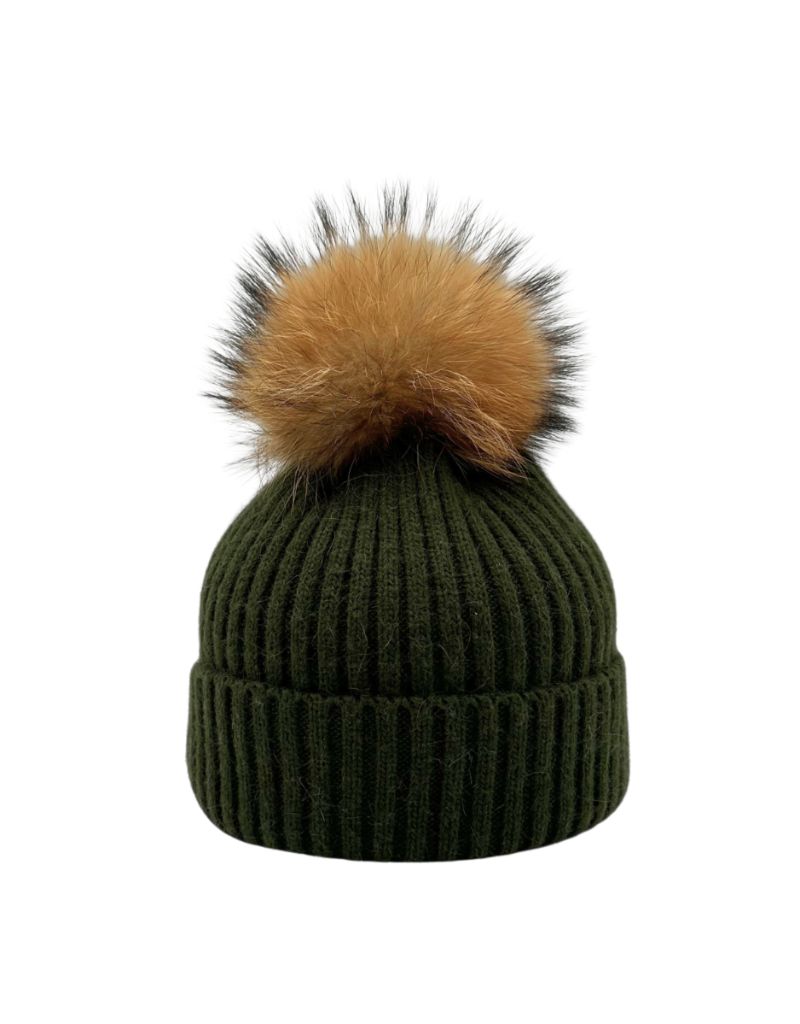 Linda Richards HA-11 Rib Hat with Pom Olive
