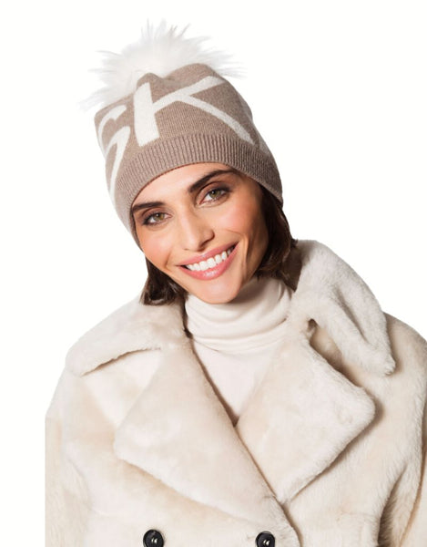NEW LINDA RICHARDS women\'s ski hat in taupe Linda Richards Wool Pom-pom Hat With Sequins HA-62SEQ | Dove  main image 4