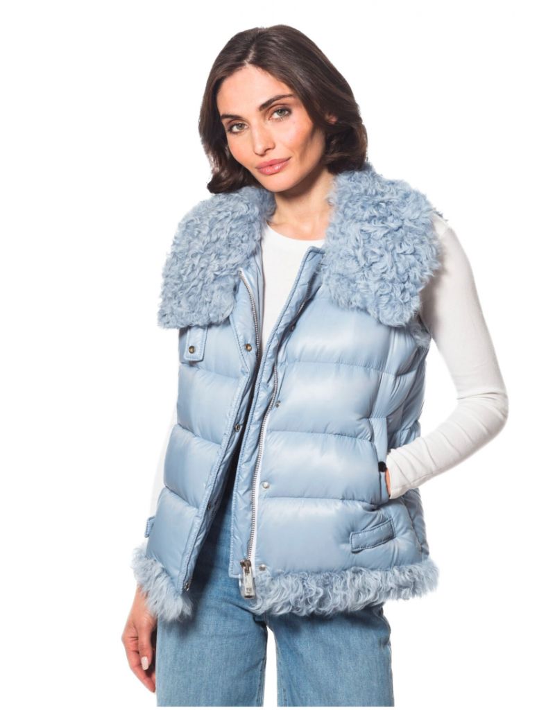 Linda Richards Puffer Down Lamb Vest FK-332 Sky Blue
