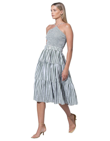 Arlen Belted Poplin Midi Dress Olive