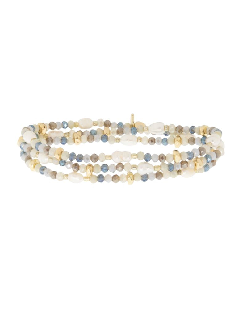 Marlyn Schiff 1741B Gold Ocean Crystal Beaded Pearl Stretch Bracelet