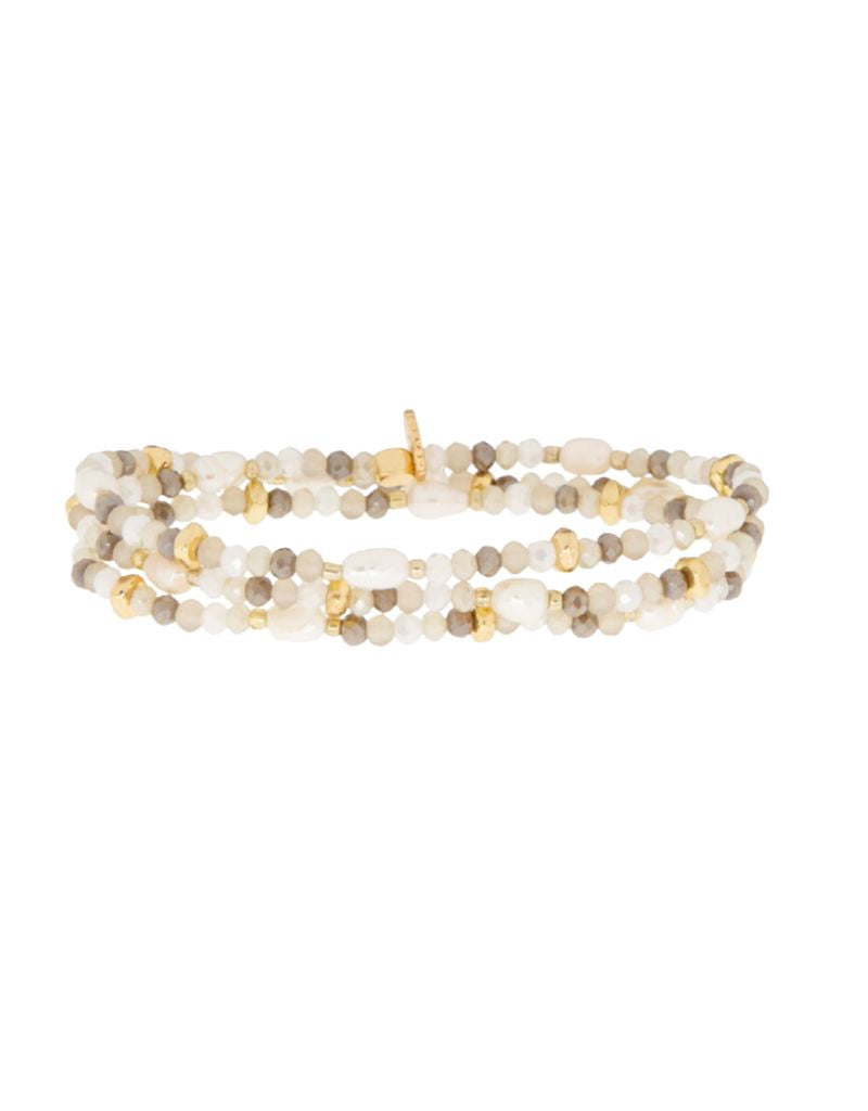 Marlyn Schiff 1741B Gold Sand Crystal Beaded Pearl Stretch Bracelet