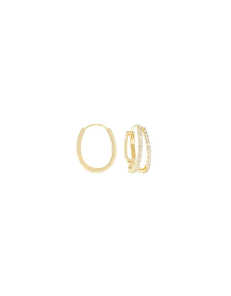 Marlyn Schiff 3692E Double Pave Elongated Huggie Gold