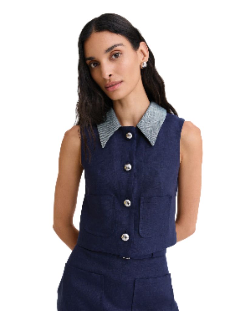Matthew Bruch Collared Vest Navy Linen