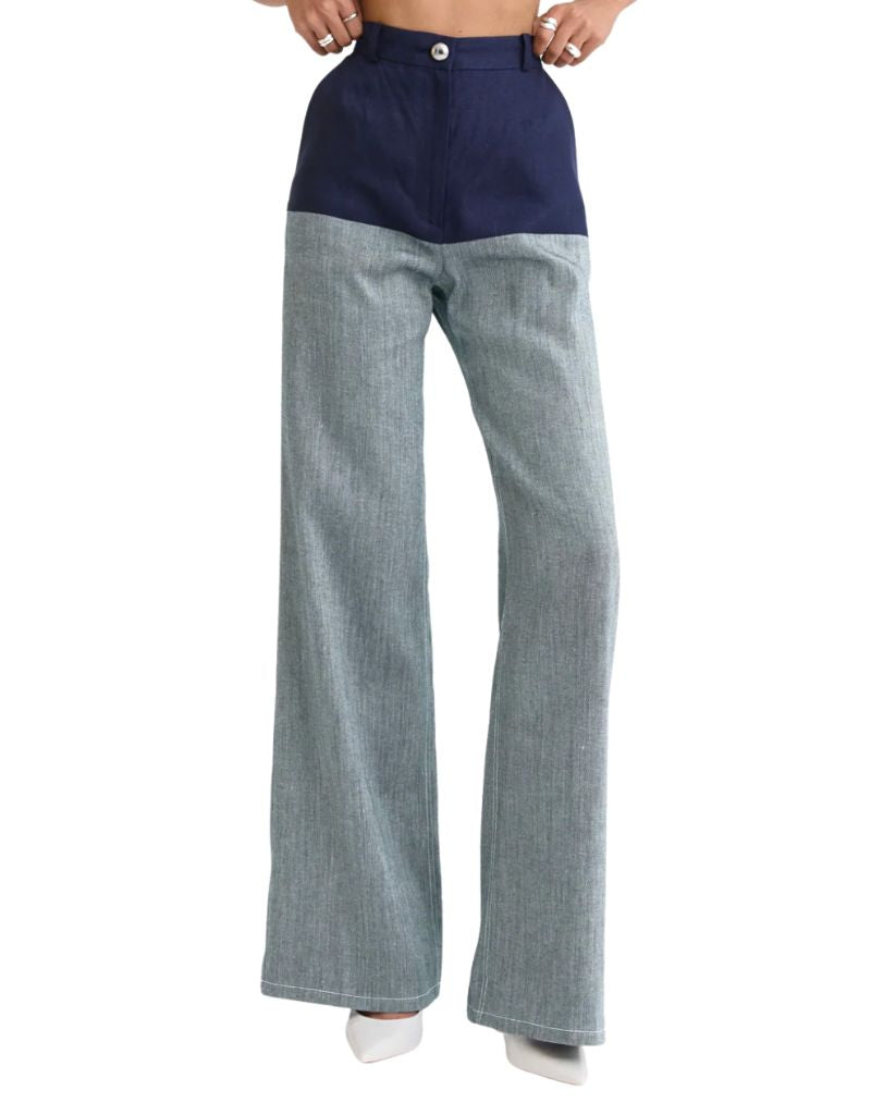 Matthew Bruch High-Waist Combo Jeans Navy Linen