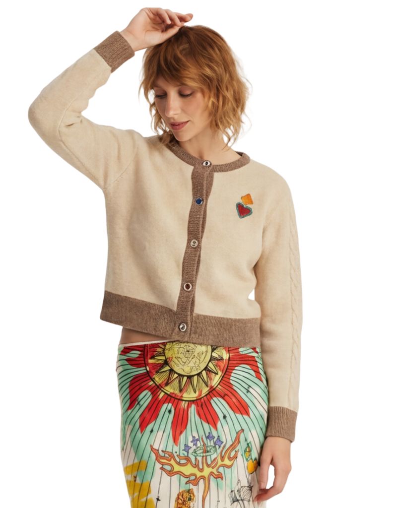 Me369 Sofi Cable Knit Cardigan Stone