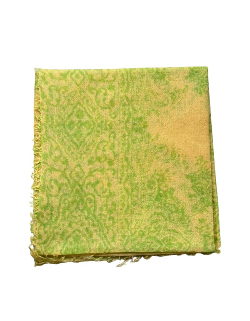 Meg Cohen Cashmere Poet Paisley Square Scarf Yellow Lime