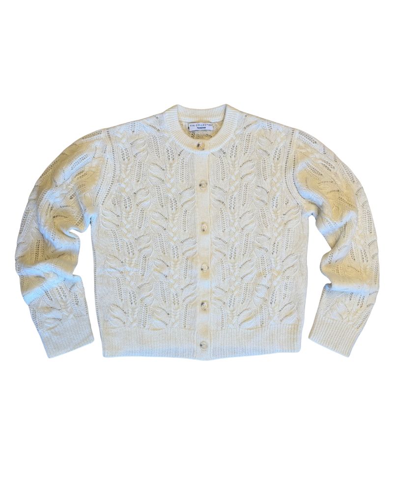 Premium Cashmino Pointelle Cardigan White