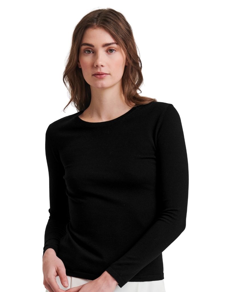 Patrick Assaraf Long Sleeve Fitted Extra Fine Merino Crew Black