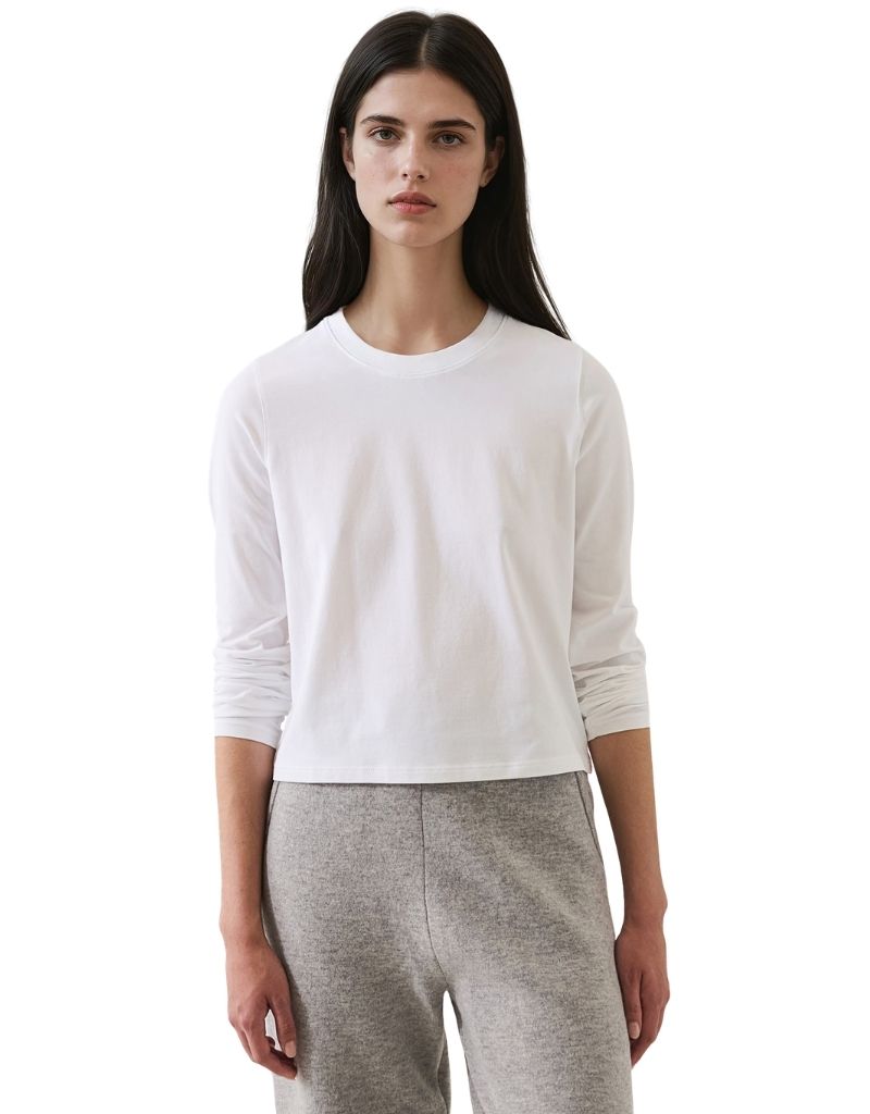Patrick Assaraf Long Sleeve Iconic Pima Stretch Baby Tee White