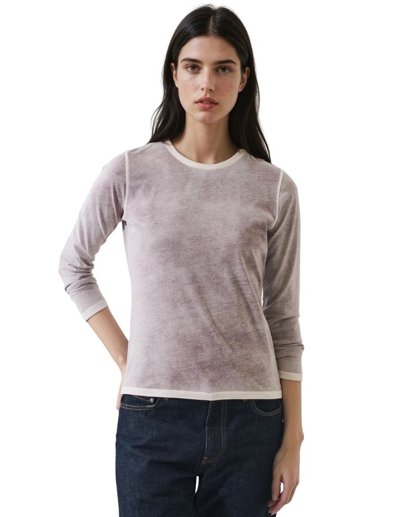 Patrick Assaraf Long Sleeve Pima Classic Rev Spray Crew Brown Stone