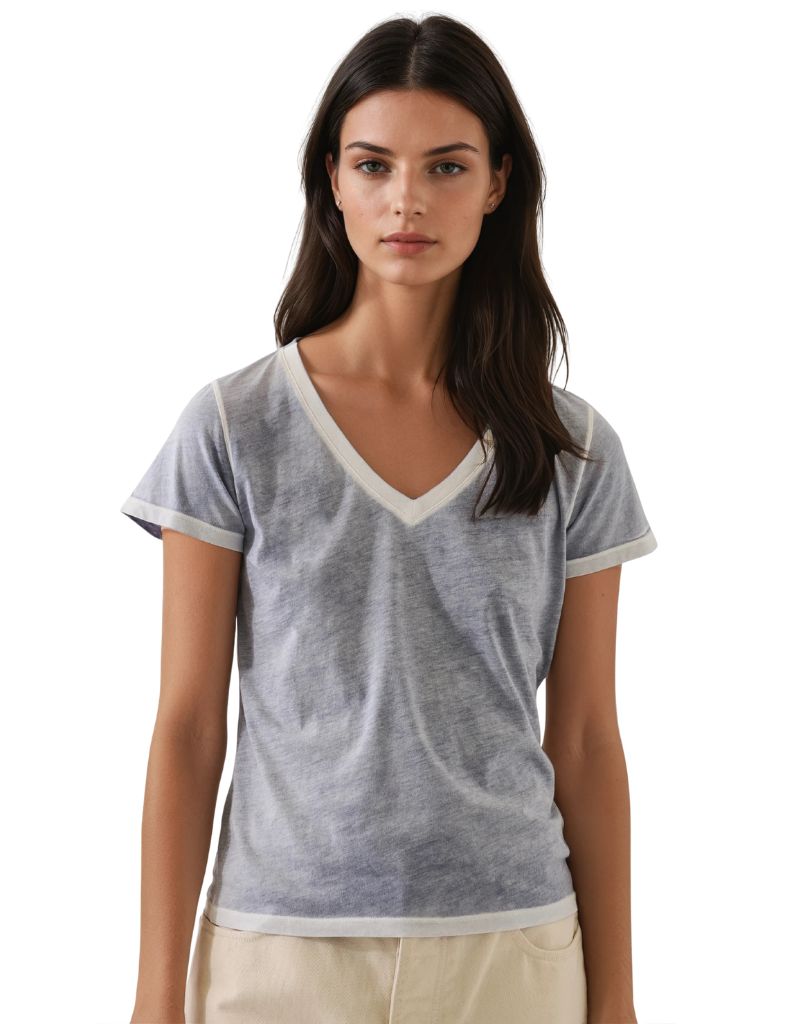 Patrick Assarf SS Pima Classic Reverse Spray V-Neck Pacific Blue