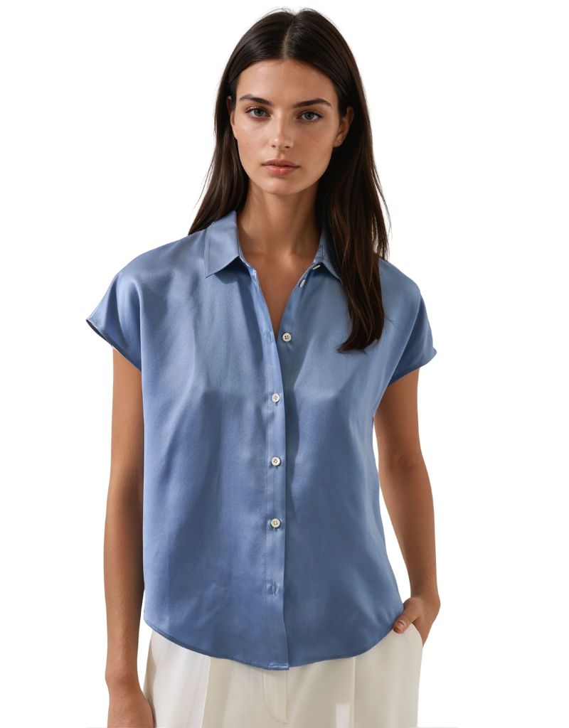 Patrick Assarf SS Silk Satin Dolman Sleeve Shirt Lake