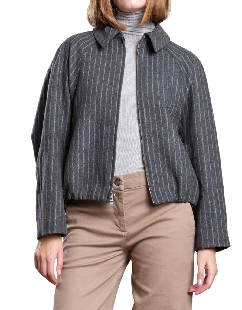 Pharaoh Andre Bomber Jacket In Wool Pinstripe Harbor