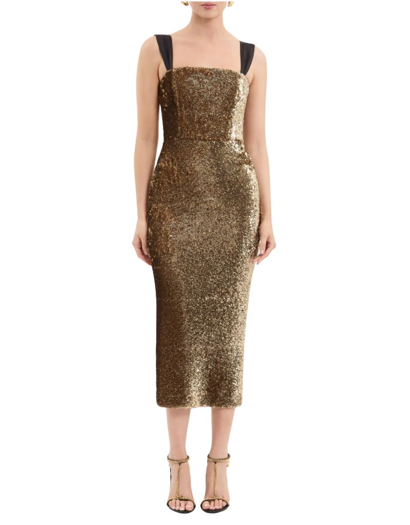 Rebecca Vallance Cambridge Midi Dress Gold