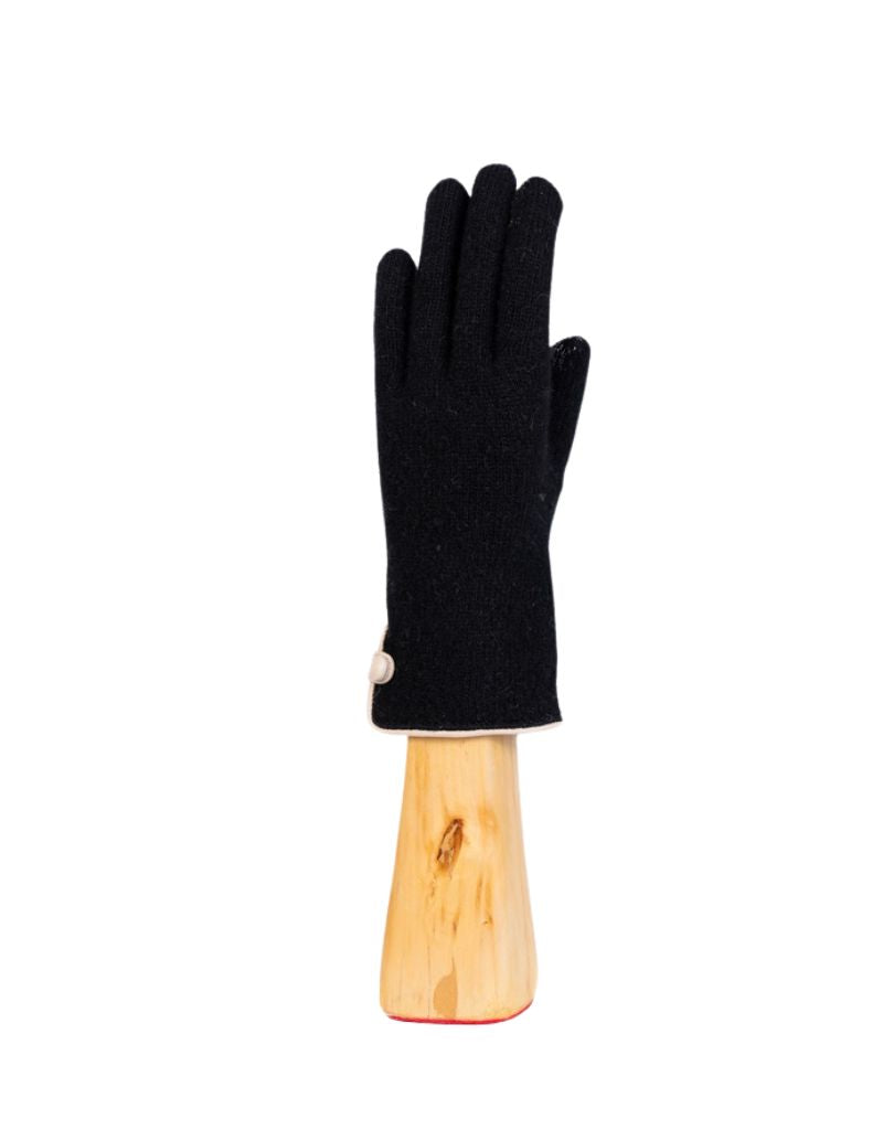 Santacana OST-LC-49 Wool and Cashmere Gloves Leather Trim Button Negro