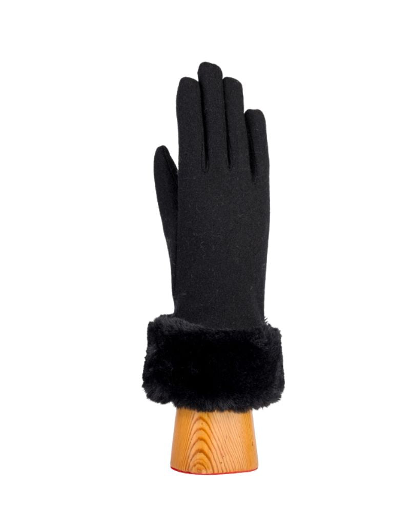 Santacana OST-LKF-21 Wool and Cashmere Glove Faux Fur Cuff Lined Negro