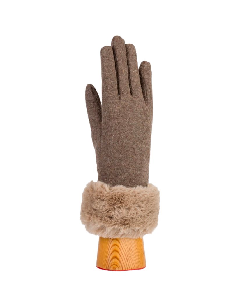 Santacana OST-LKF-21 Wool and Cashmere Glove Faux Fur Cuff Lined Vison