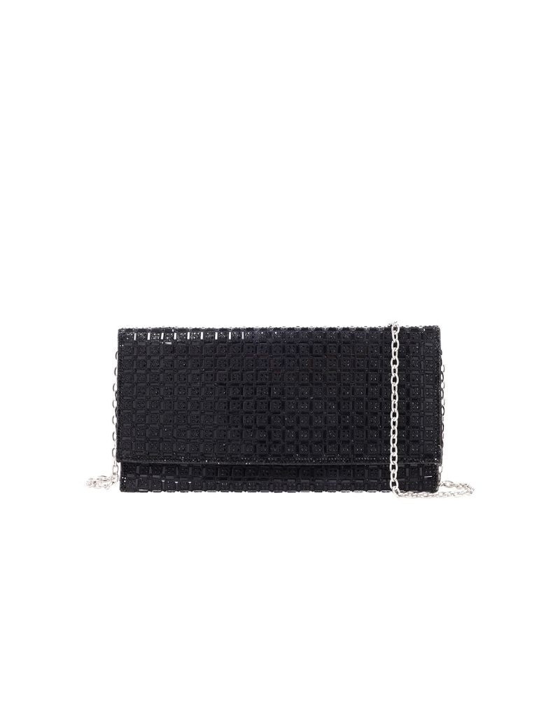 Sondra Roberts Gemstone Flap Clutch with Detachable Chain Strap SRB-E4081 Black