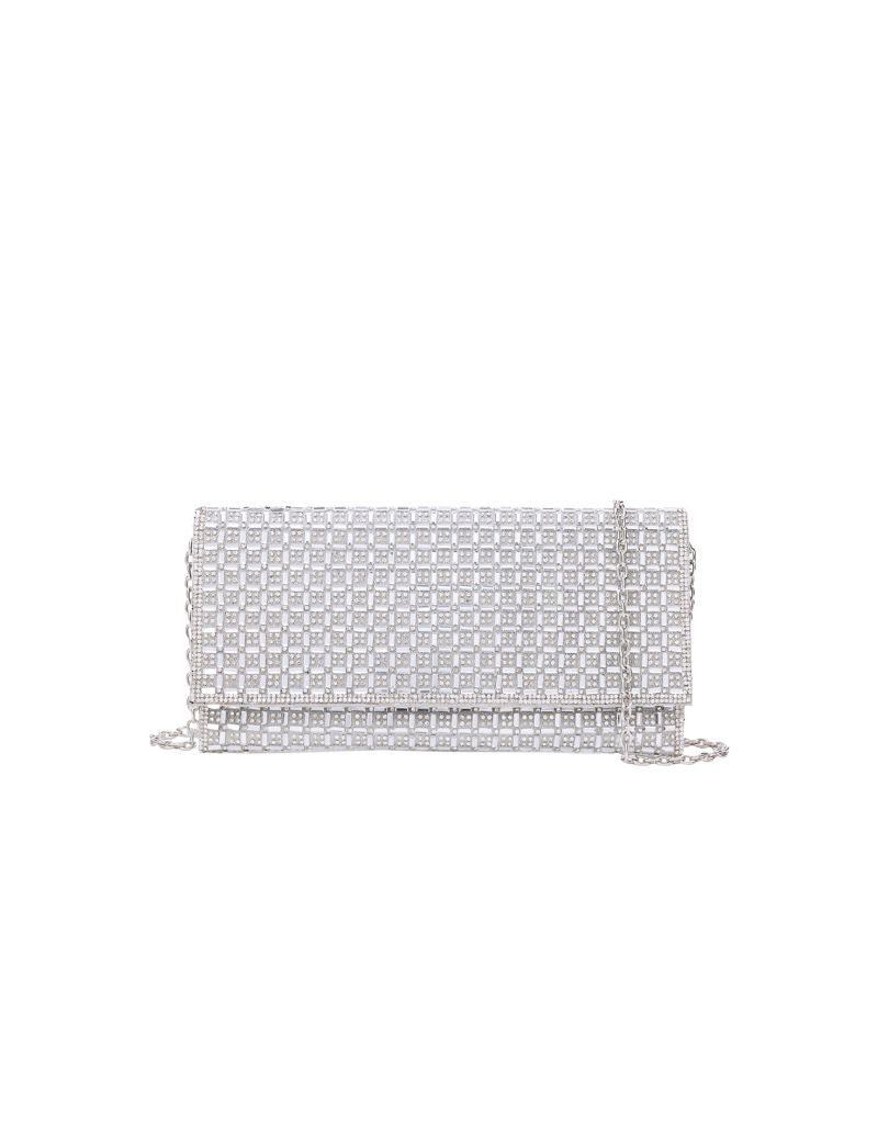 Sondra Roberts Gemstone Flap Clutch with Detachable Chain Strap SRB-E4081 Silver
