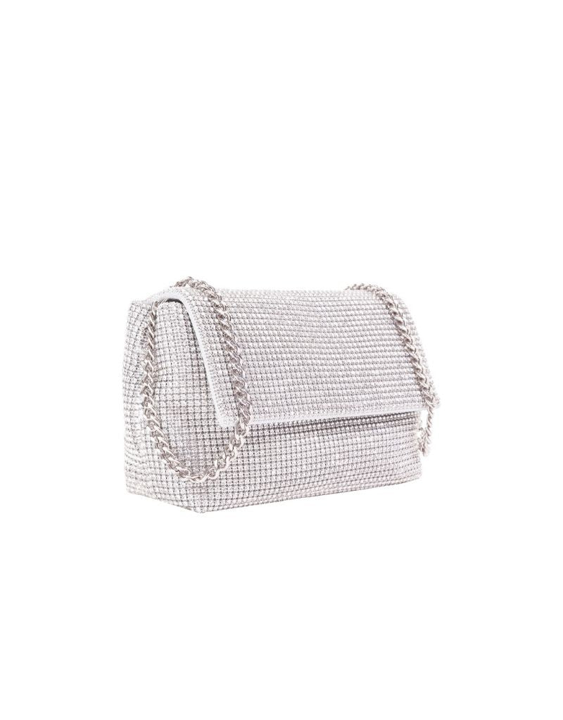 Sondra Roberts Rhinestone Flap Bag with Chain Strap SRB-E3996 Silver