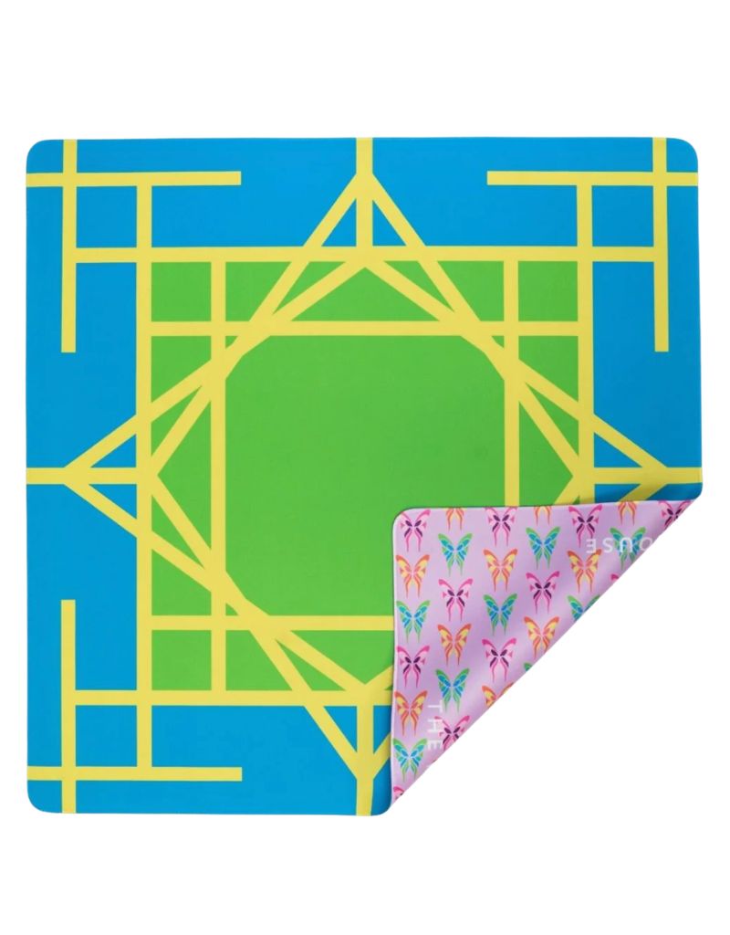 The Mahjong House Electric Blue Garden Double-Sided Travel Mahjong Mat