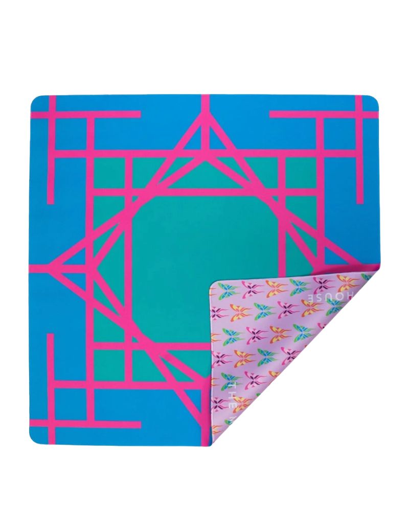 The Mahjong House Teal Garden Double-Sided Travel Mahjong Mat