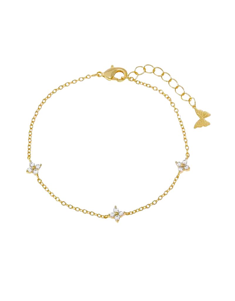 Triple CZ Four Leaf Flower Bracelet