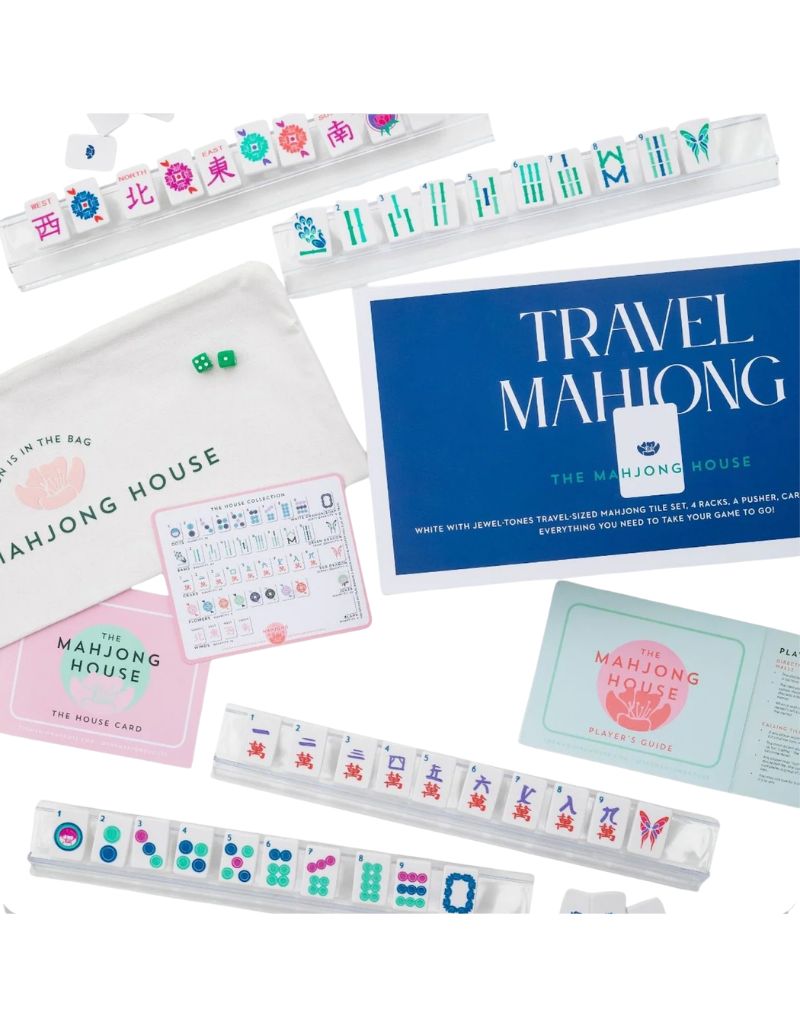 White with Jewel-Tones Travel Mahjong Set