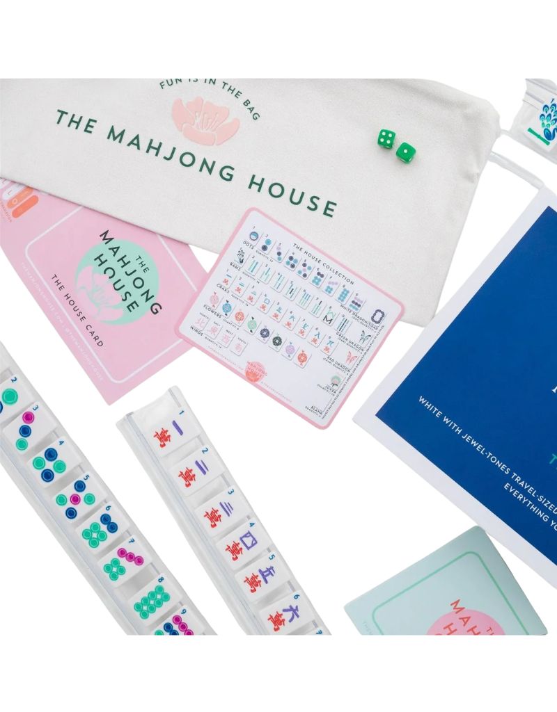 White with Jewel-Tones Travel Mahjong Set