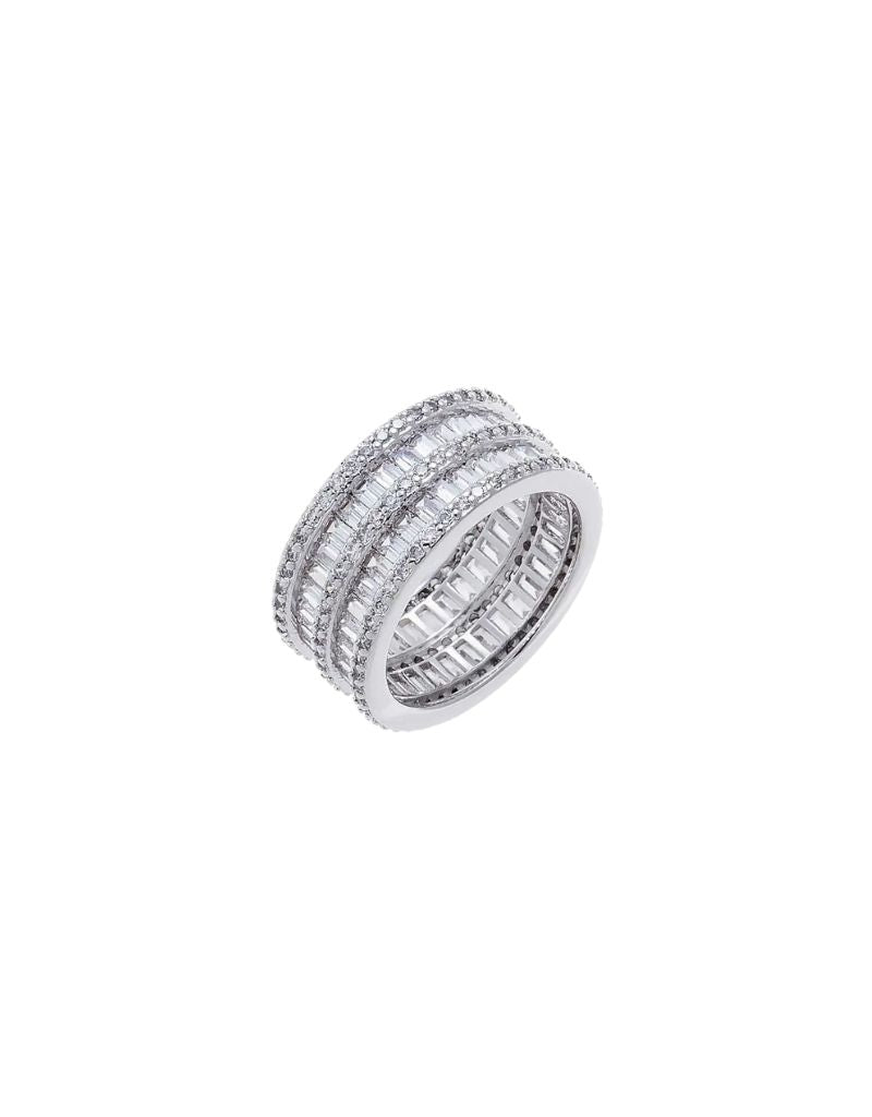 Wide Pavé CZ Statement Ring Silver Size 7