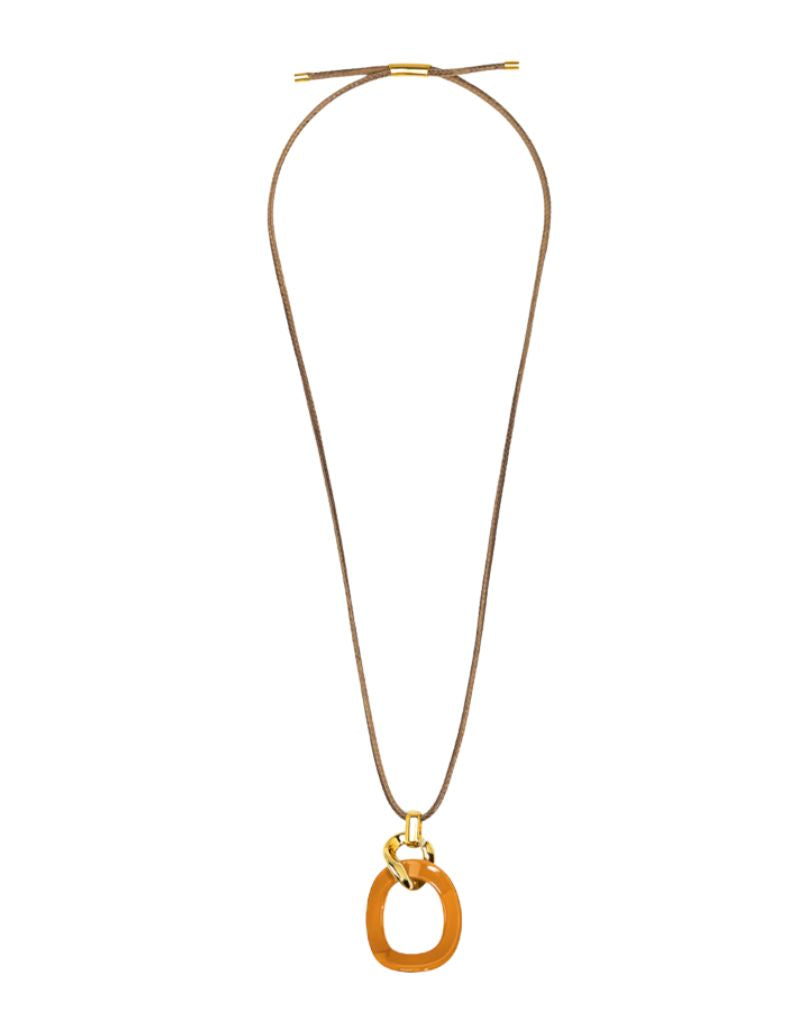 Zenzii N2914 Brown Curved Oval Pendant Long Necklace