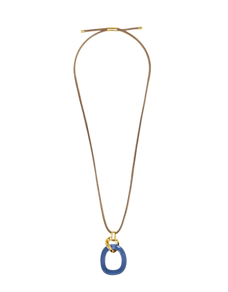 Zenzii N2914 Navy Curved Oval Pendant Long Necklace