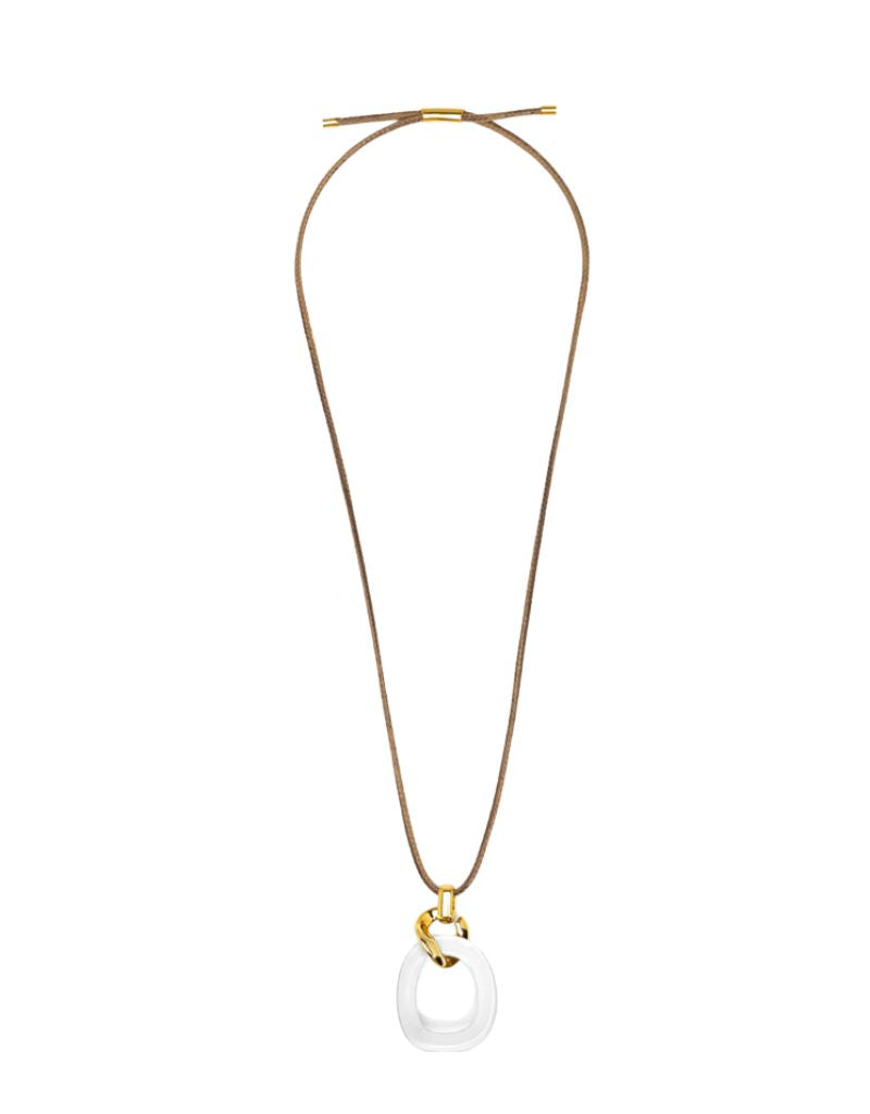 Zenzii N2914 White Curved Oval Pendant Long Necklace