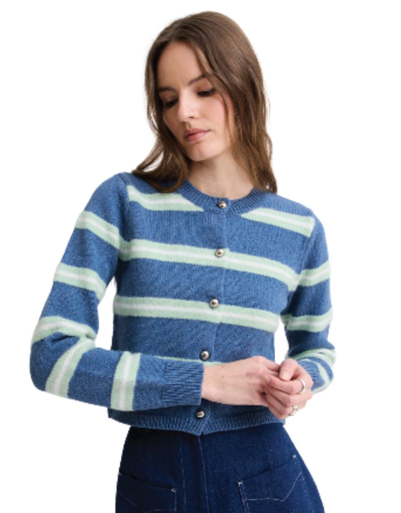 Striped Mohair Cardigan Denim Blue Knit F26