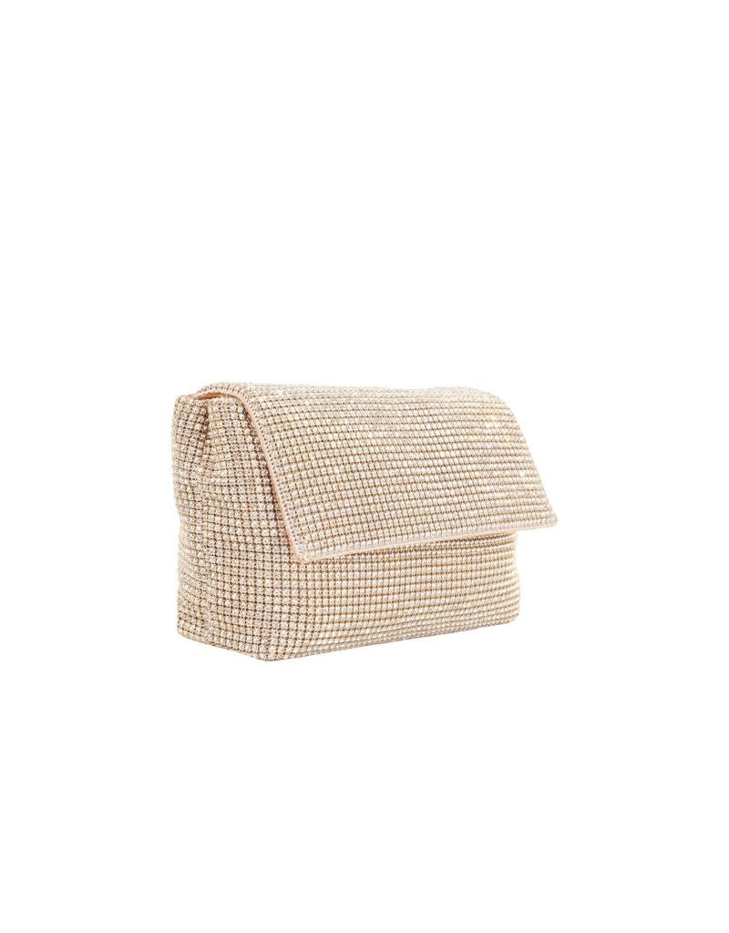 Rhinestone Flap Bag with Chain Strap SRB-E3996 Gold