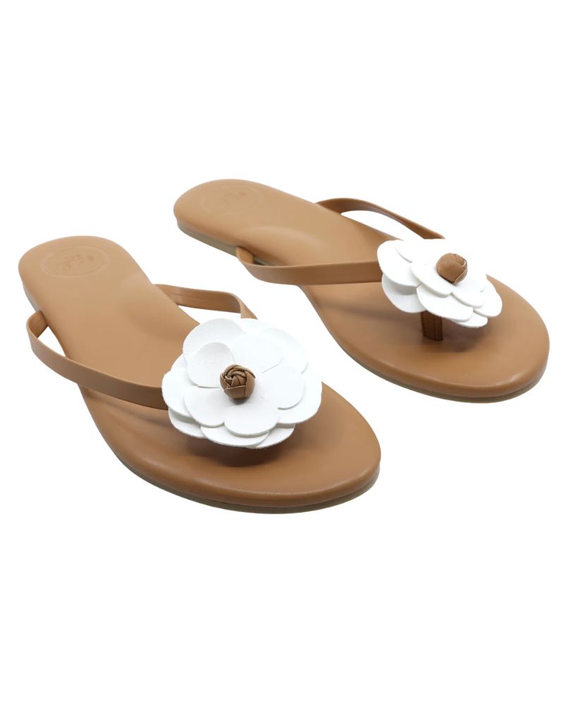 Valentina Flower Sandal Saddle and White